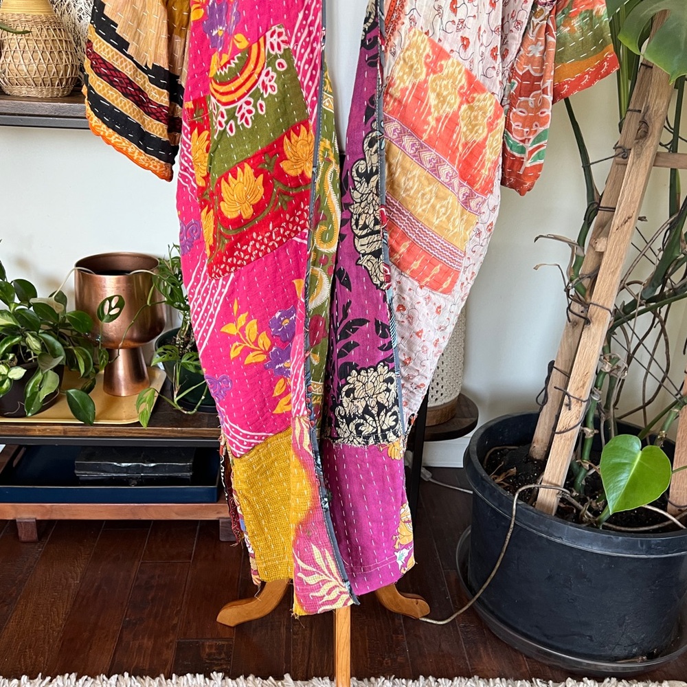 Kantha India Sari Colorful Bell Sleeve Kimono Robe OS NWOT - Picture 5 of 16